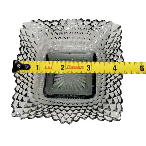 Vtg 1970s Federal Glass Smokey Trinket Candy Dish Diamond Cut Square Decorative - Picture 5 of 8